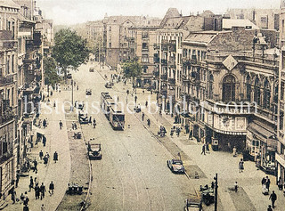 Historische Ansicht - Luftaufnahme vom Eppendorfer Baum  in Hamburg Eppendorf - Straßenbahn, Autos und Fußgänger / Geschäfte - Kino, Lichtspiele. (ca. 1928)