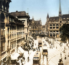 Historische Motive von Berlin - Teilansicht vom Spittelmarkt, Straßenbahnen und Geschäftshäuser  (ca. 1905).