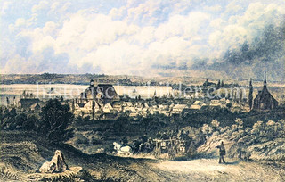 Historische Ansicht von Schleswig um 1855 - Panorama der Stadt an der Schlei.