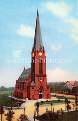 St. Paulus-Kirche, neugotischer Backsteinbau - historisches Foto aus dem Hambuger Stadtteil Heimfeld, Bezirk Hamburg Harburg.