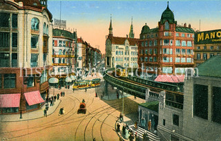 Hochbahnhaltestelle am Rödingsmarkt, Blick in den Alten Wall - historisches  Bild aus dem Hamburger Stadtteil Altstadt, Bezirk Hamburg Mitte.