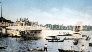 Flugboot Do X auf der Alster / Alsterlust  - historisches Foto aus dem Hambuger Stadtteil St. Georg, Bezirk Hamburg Mitte..