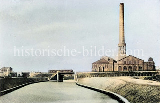 Stichkanal, Kraftwerk der Hochbahn - lks. Haltestelle Flurstraße / Saarlandstraße  - historisches Foto aus dem Stadtteil Barmbek-Nord, Bezirk Hamburg Nord.